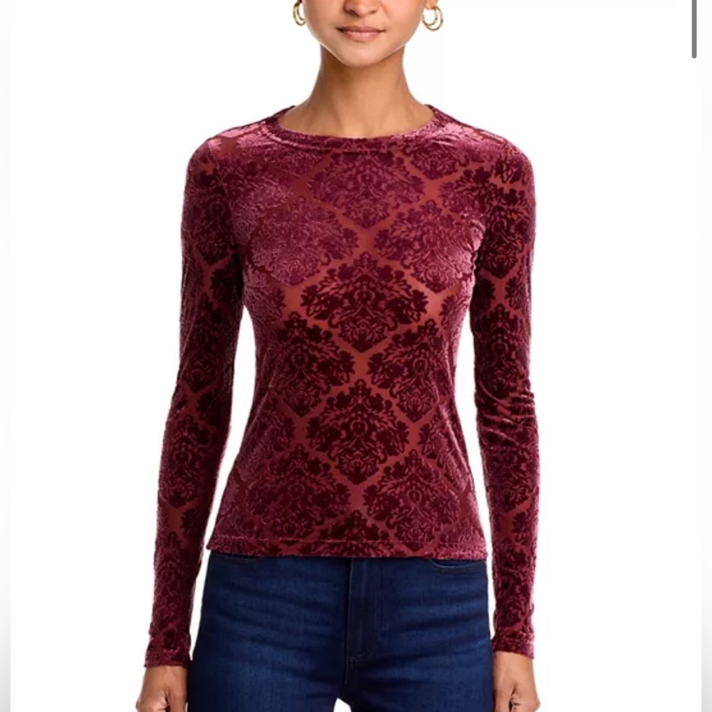 PAIGE Chellle Velvet Burnout Long Sleeve Crewneck Top NWT NEW Bloomingdale’s XS